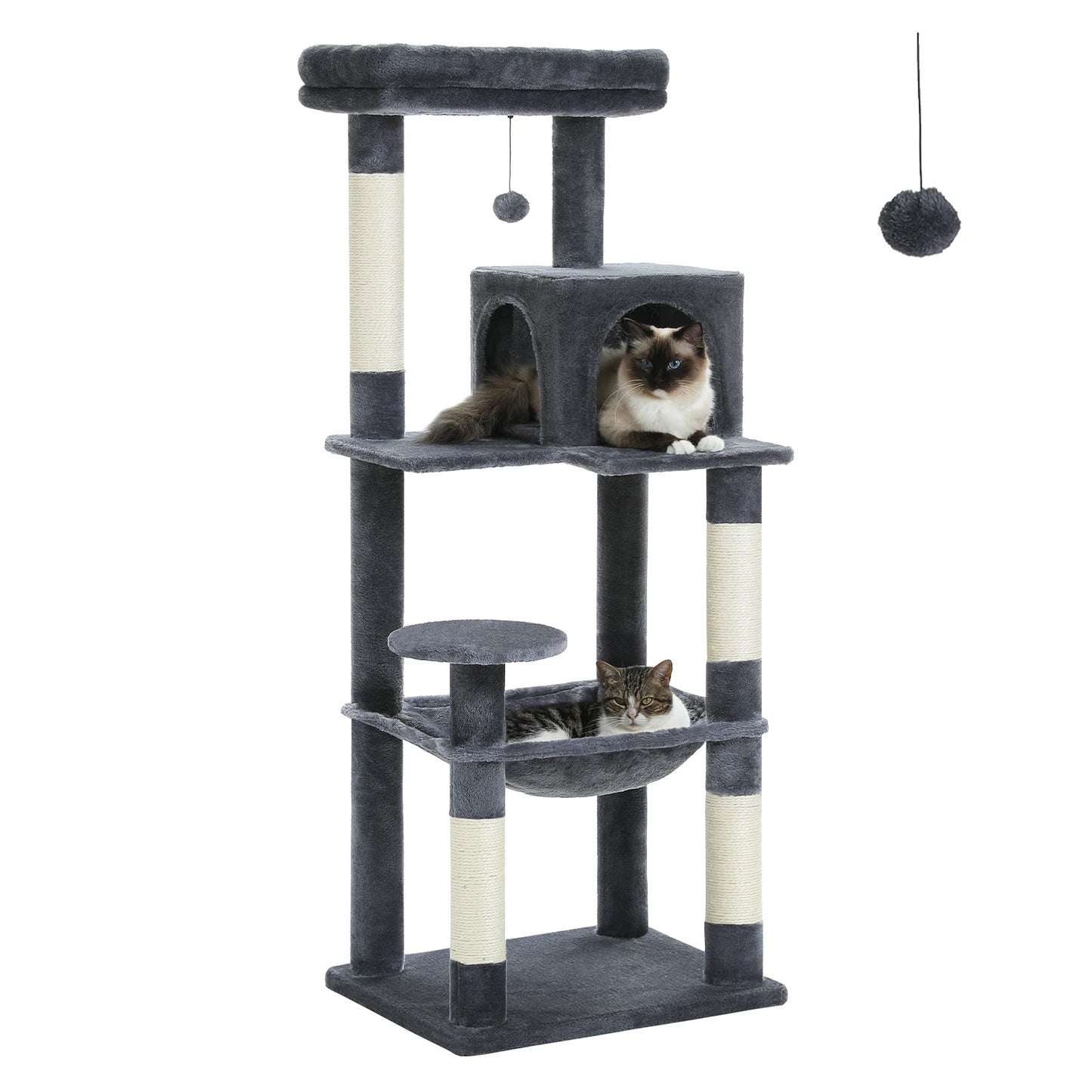 Cat Tree for Indoor Cats 5-Level Cat Tower for Large Cats with Large Hammock Covered Scratching Posts Cozy Condo