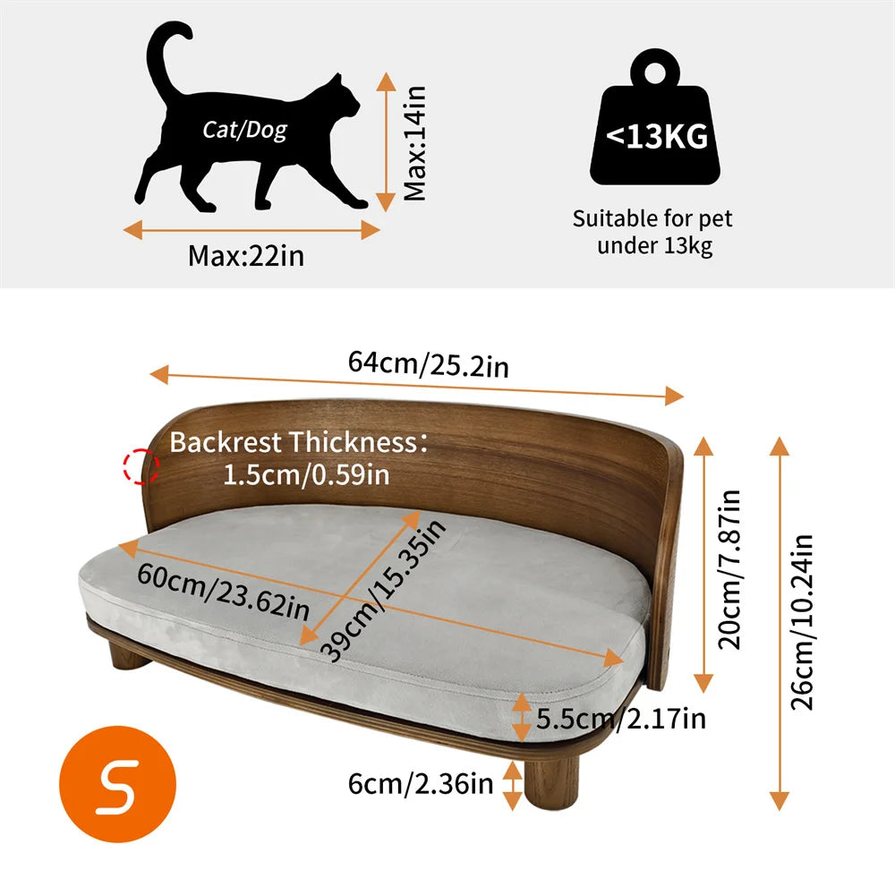 Unique Elevated Pet Sofa Wood Small Dog Couch Bed with Cushion