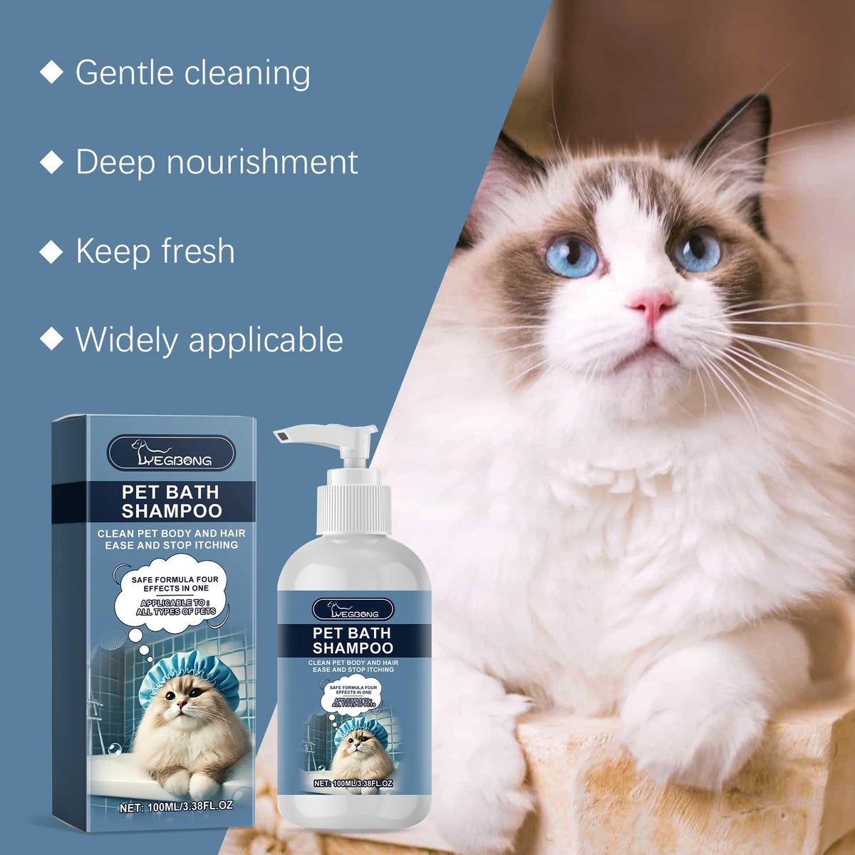100ML Pet Shampoo Gentle Cleaning and Moisturizing Enhanced Smoothness, Nourishing, Skin Soothing, Improved Shine Pet Shampoo for Cats & Dogs.