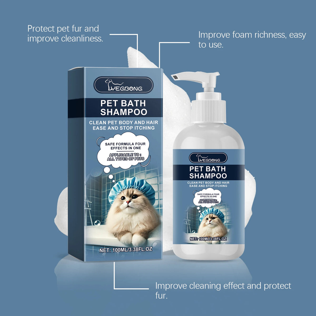 100ML Pet Shampoo Gentle Cleaning and Moisturizing Enhanced Smoothness, Nourishing, Skin Soothing, Improved Shine Pet Shampoo for Cats & Dogs.