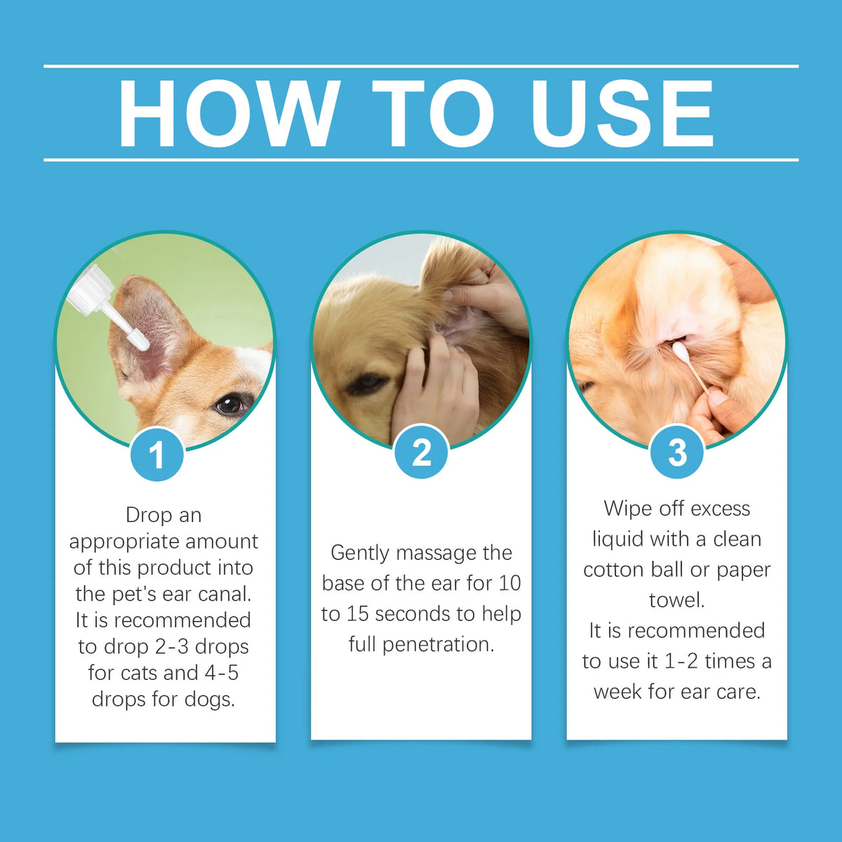 Pet Ear Care Solution Liquid. 120ML Gentle Cleaning for Earwax, Mite Removal, Soothes Discomfort, Relieves Itching.