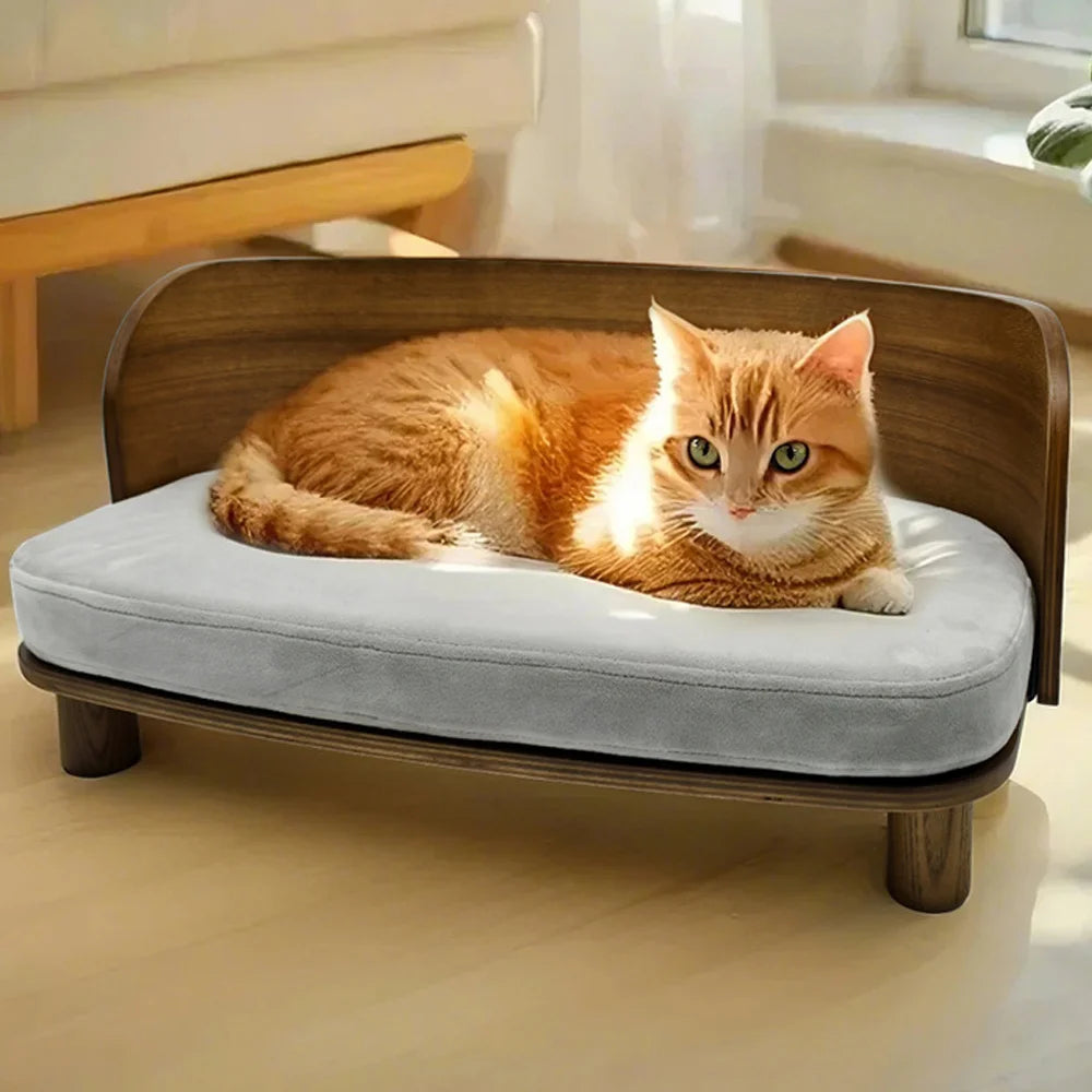 Unique Elevated Pet Sofa Wood Small Dog Couch Bed with Cushion