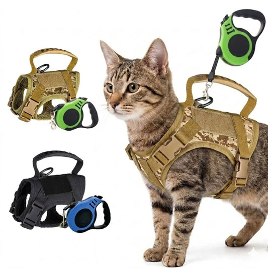 Cat Dog Vest Sling Set Retractable Rope Tactical Vest Breathable Pet Harness for Small and Medium Sized Dog Cat Outdoor Walking