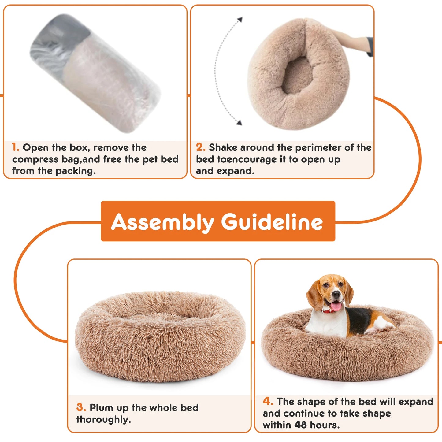 Round Plush Faux Fur Calming Dog Bed for Medium to Large Dogs Washable Large Pet Bed Anti-Slip Fluffy Dog Bed For Home