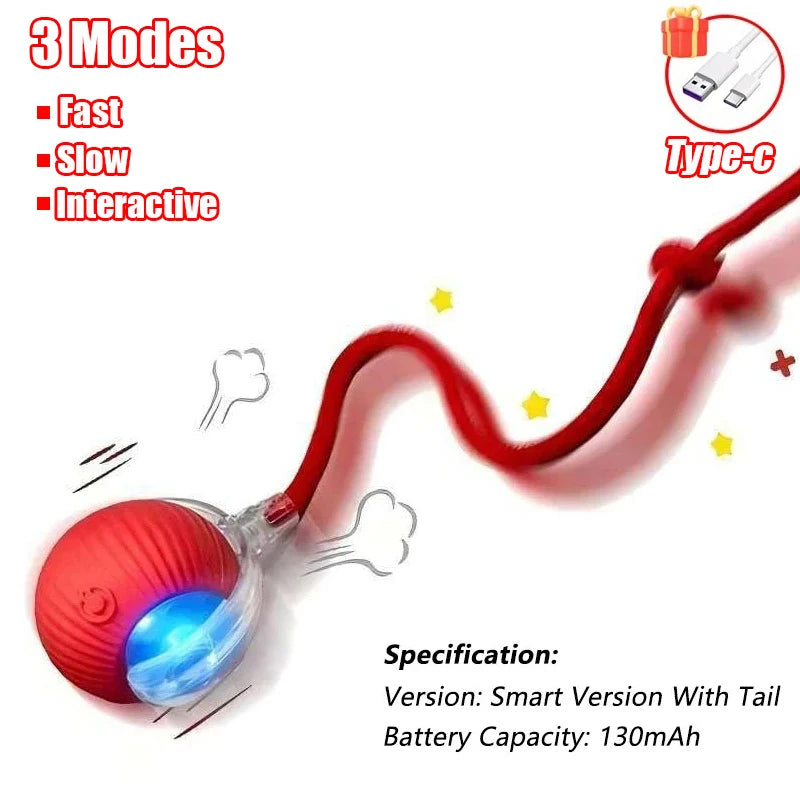 New Cat Interactive Ball Toy Automatic Rolling Ball Faux Tail Rechargeable Smart Pet Electric Toy