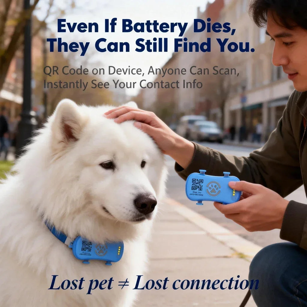 GPS Pet Tracker for Dogs Cats Built-in IoT Sim WiFi Tracking Unlimited Distance QR Code Pet Locator, Subscription Required