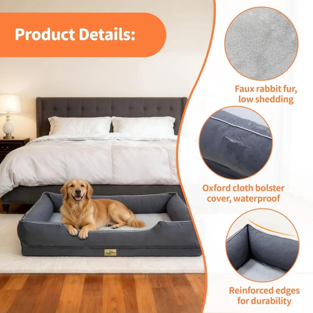 Medium, Large, and Extra Large sized Orthopedic Dog Bed Soft Calming Pet Sofa Couch Enhanced Bolster Deep Snuggle Bed