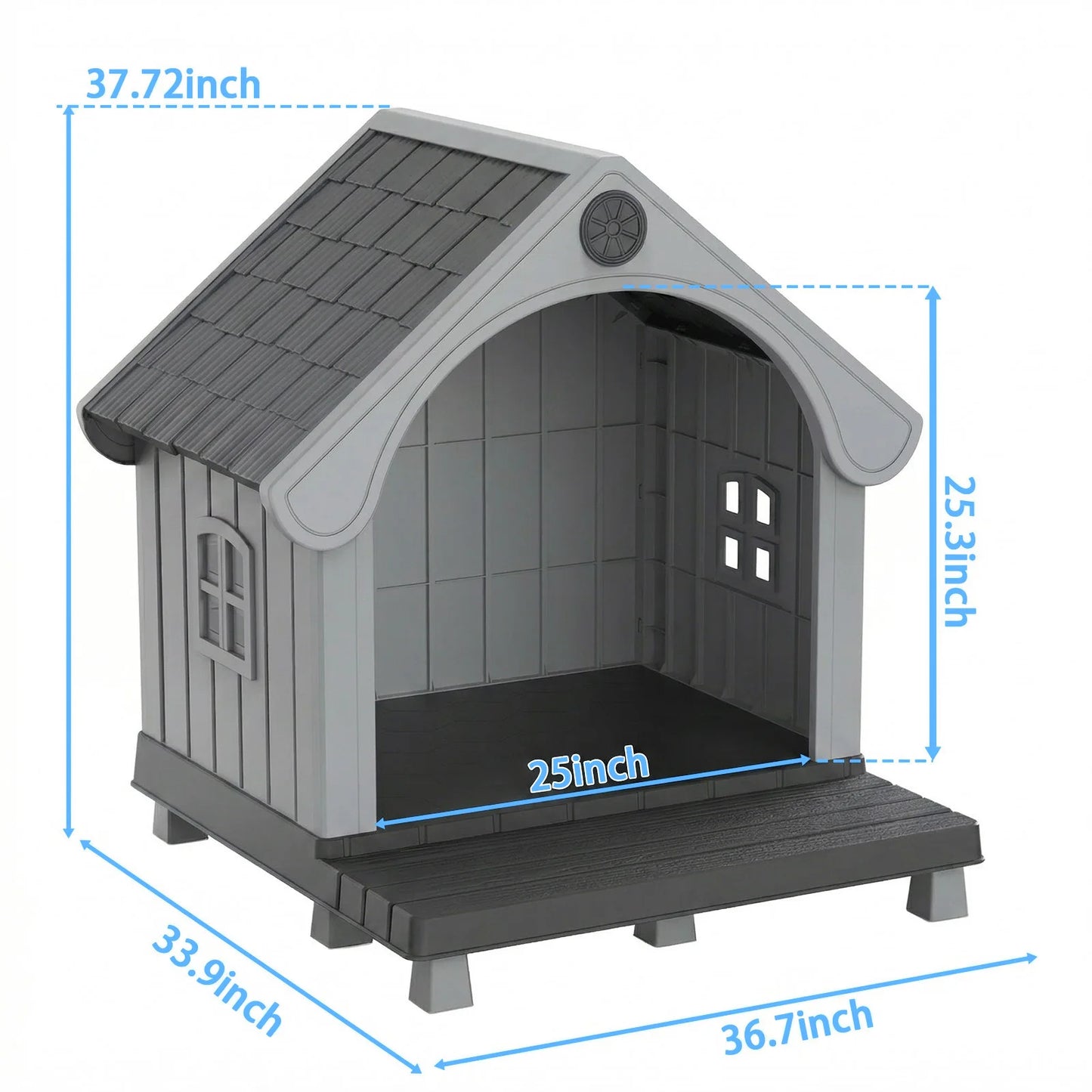 Elevated Resin Dog House with Sloped Roof, Weatherproof Outdoor Pet Shelter for Small Medium Dogs, All Season Backyard Dog Bed