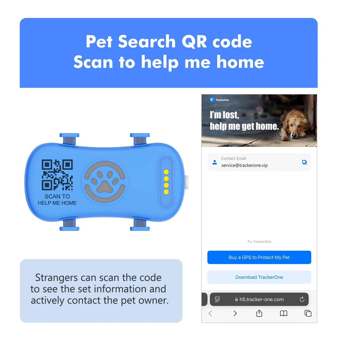 GPS Pet Tracker for Dogs Cats Built-in IoT Sim WiFi Tracking Unlimited Distance QR Code Pet Locator, Subscription Required
