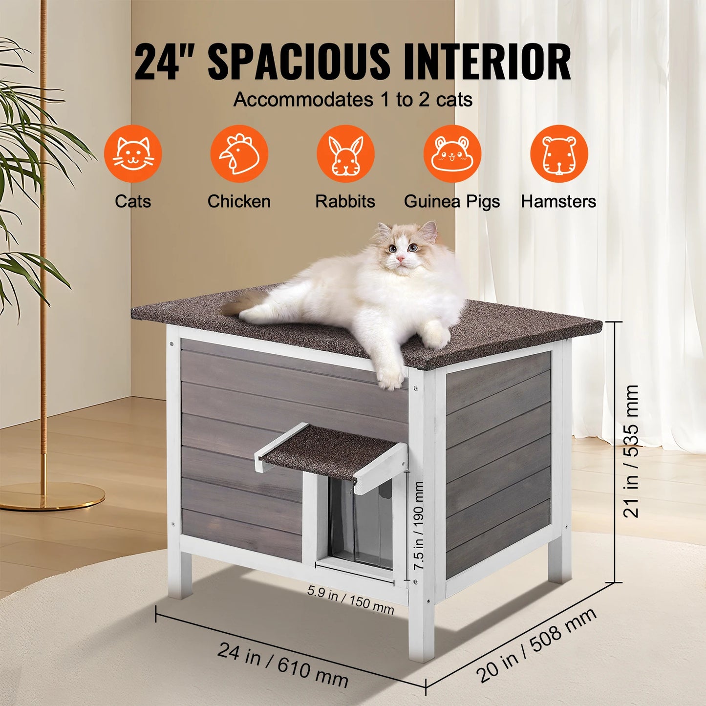 SucceBuy Outdoor Cat House Weatherproof, Cat Shelter for Cat Outdoor Wooden Cat Rabbit House with All-Round Foam Insulated