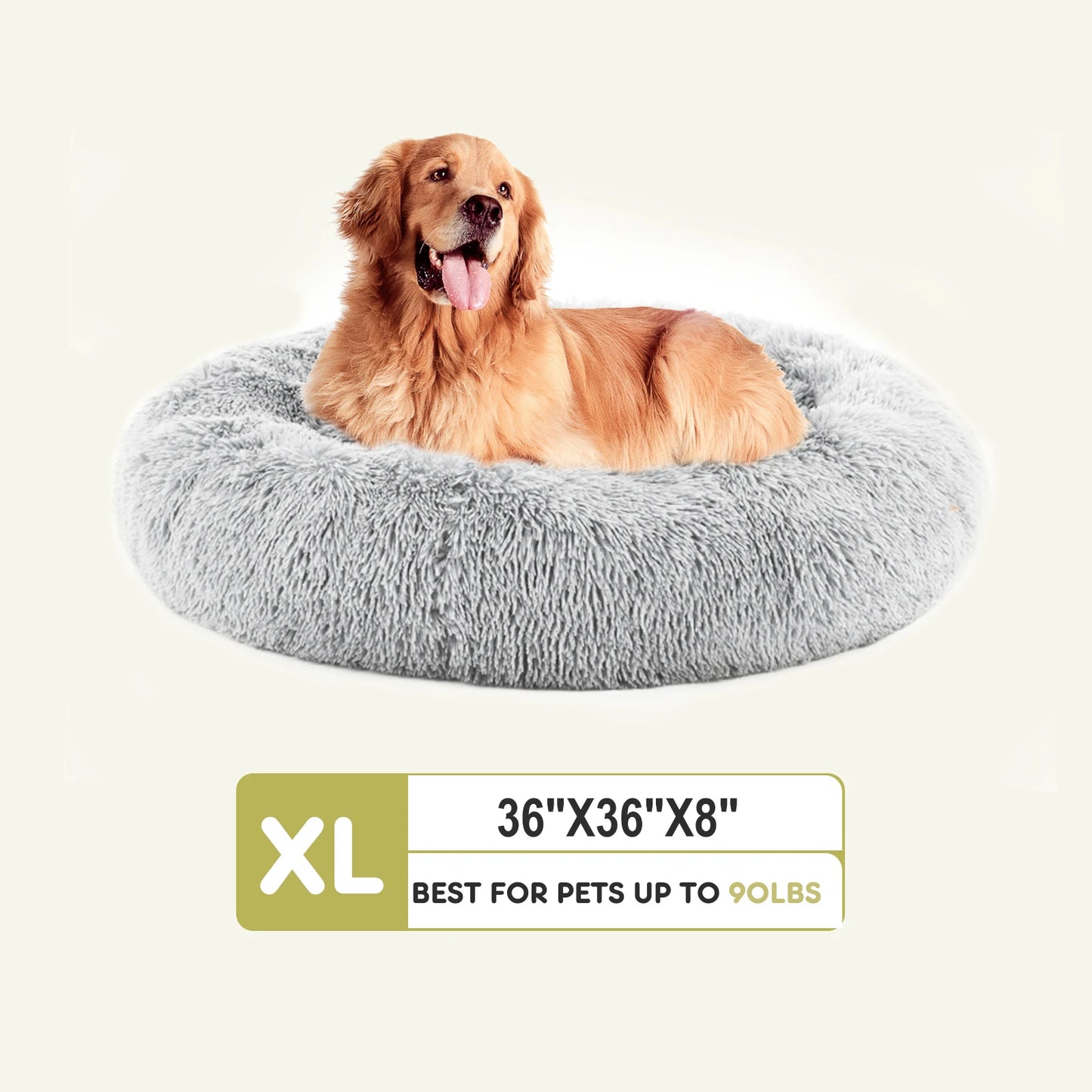 Round Plush Faux Fur Calming Dog Bed for Medium to Large Dogs Washable Large Pet Bed Anti-Slip Fluffy Dog Bed For Home
