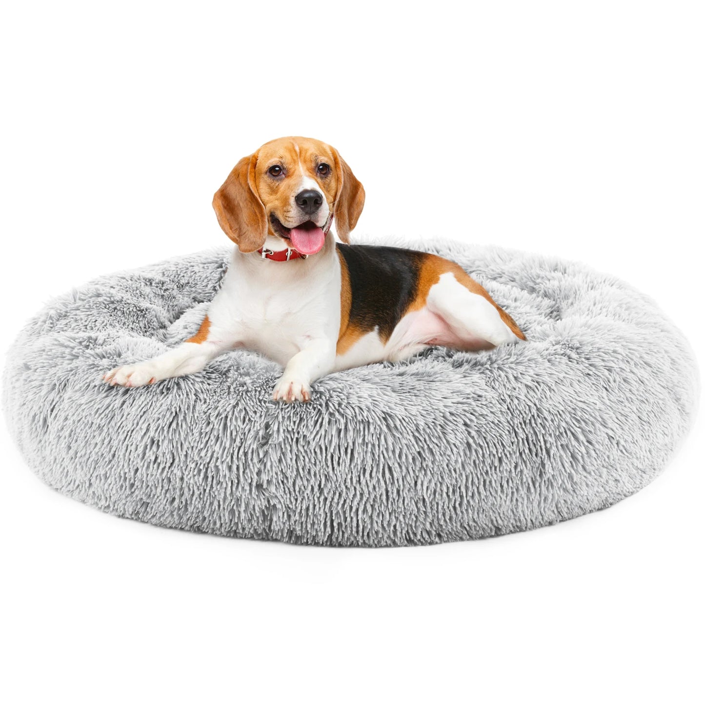 Round Plush Faux Fur Calming Dog Bed for Medium to Large Dogs Washable Large Pet Bed Anti-Slip Fluffy Dog Bed For Home