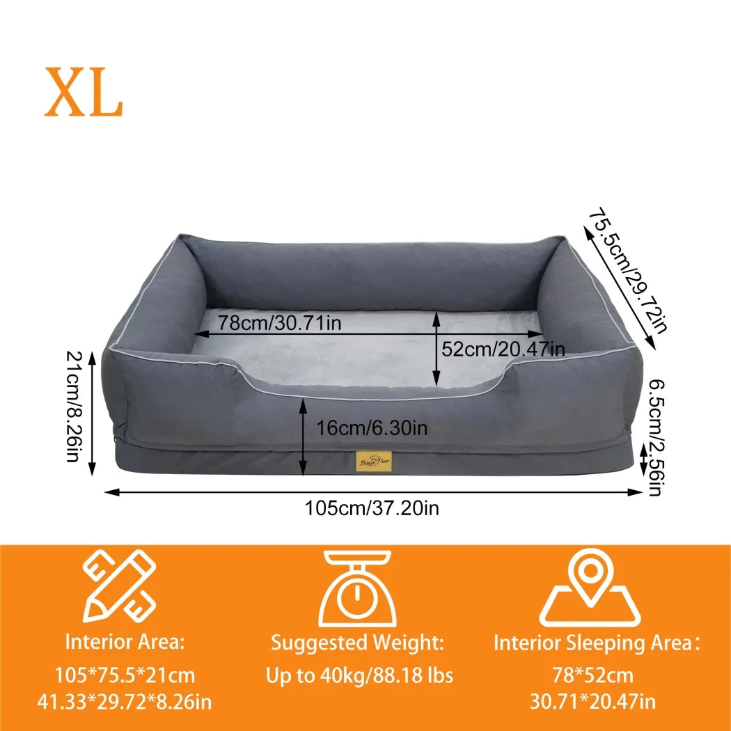 Medium, Large, and Extra Large sized Orthopedic Dog Bed Soft Calming Pet Sofa Couch Enhanced Bolster Deep Snuggle Bed