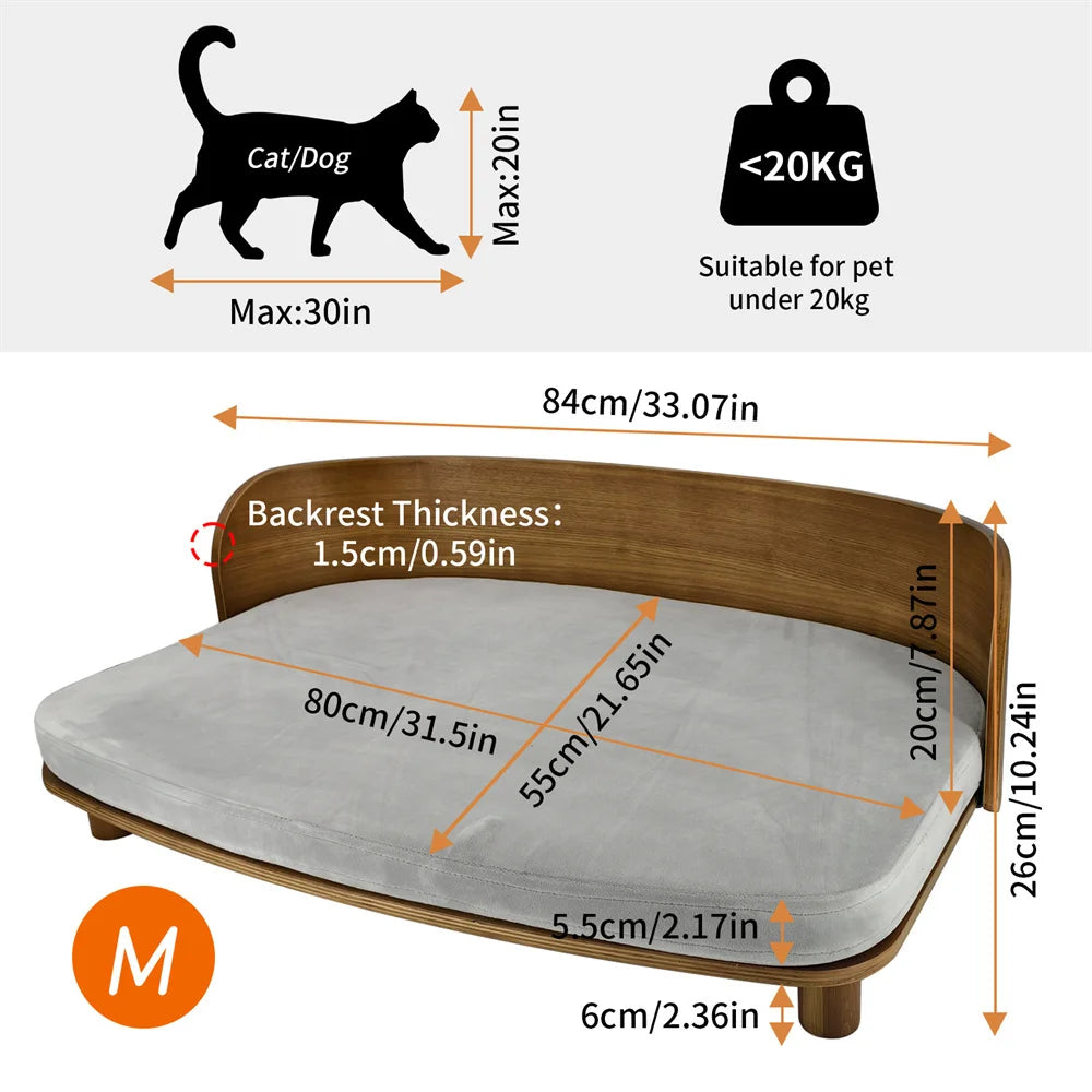 Unique Elevated Pet Sofa Wood Small Dog Couch Bed with Cushion
