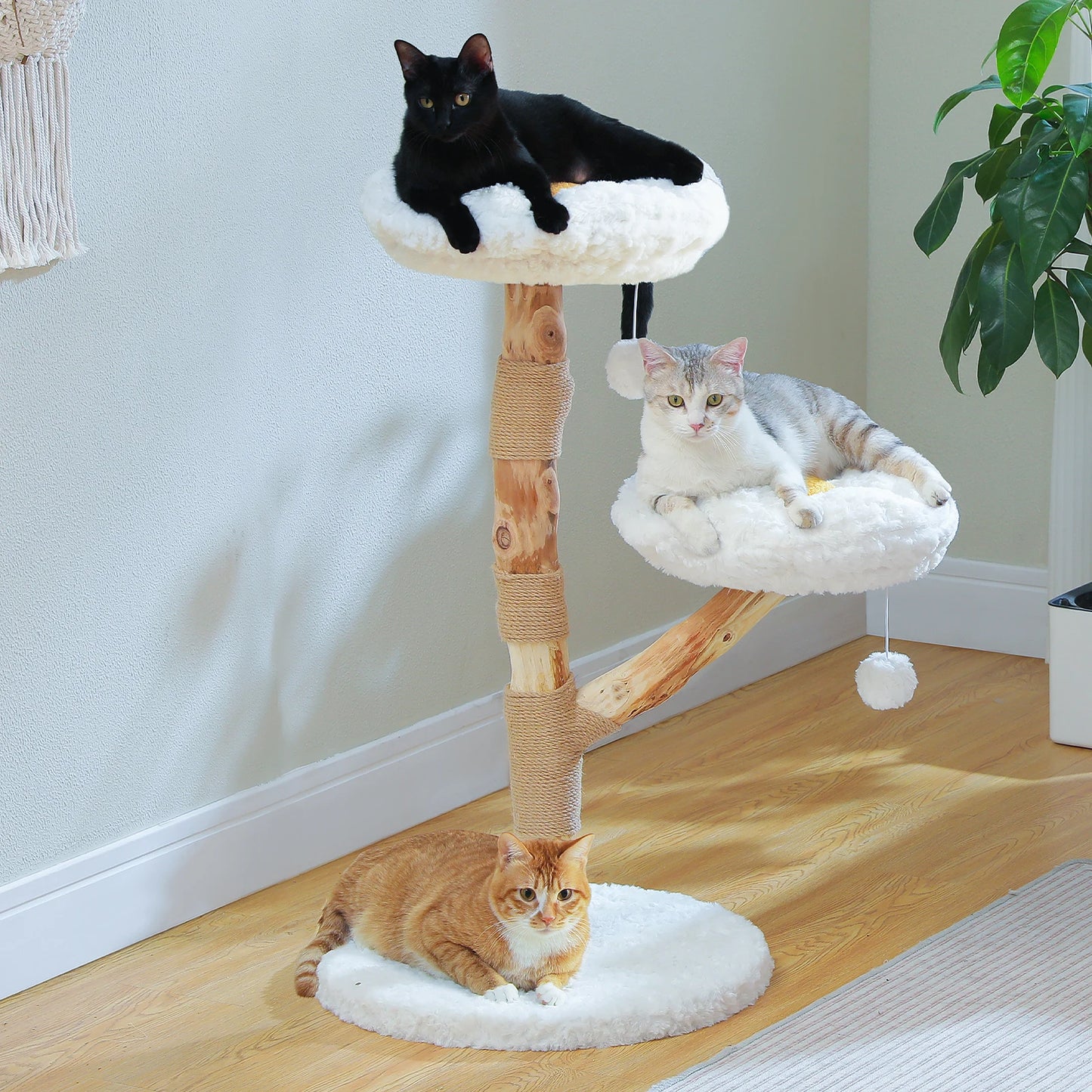 Flower Cat Tree for Indoor Cats Modern Wood Cat Tower with 2 Perches Scratching Post Cat Accessories Cat Toys