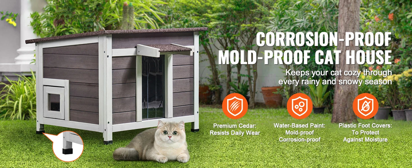 SucceBuy Outdoor Cat House Weatherproof, Cat Shelter for Cat Outdoor Wooden Cat Rabbit House with All-Round Foam Insulated