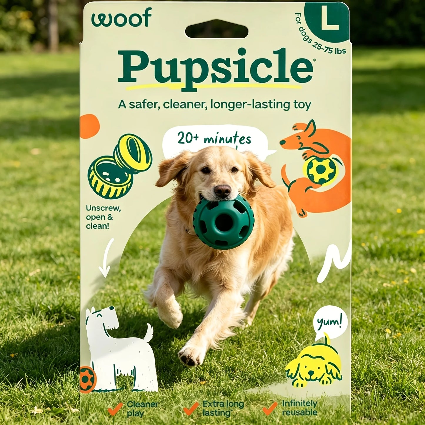 2 Pupsicle interactive dog chew toys, suitable for puppies and adults, bite resistant toys, with weighted base and cushioned snack box, low food design puppy snack box, suitable for dog breeds weighing 25-75 pounds