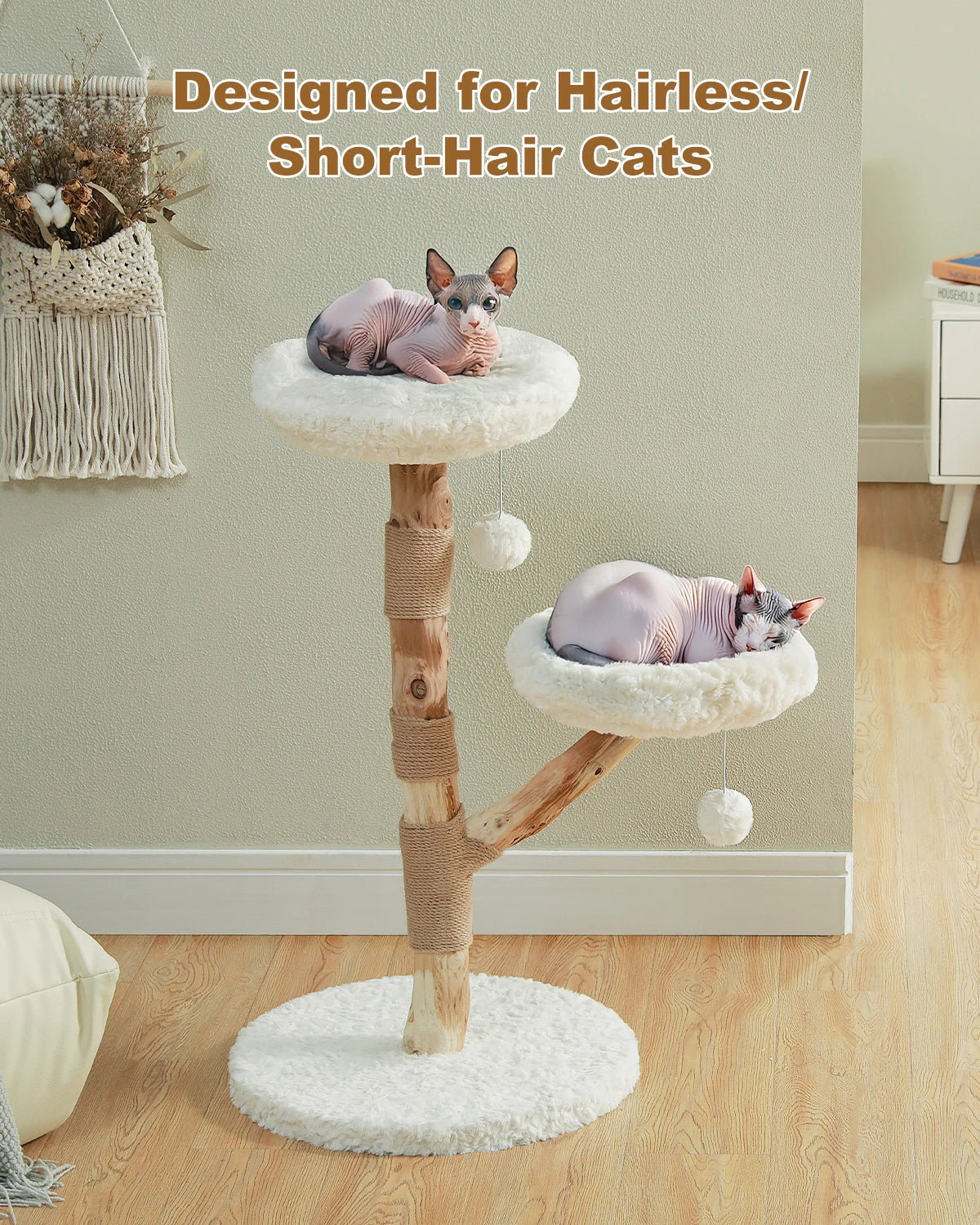 Flower Cat Tree for Indoor Cats Modern Wood Cat Tower with 2 Perches Scratching Post Cat Accessories Cat Toys