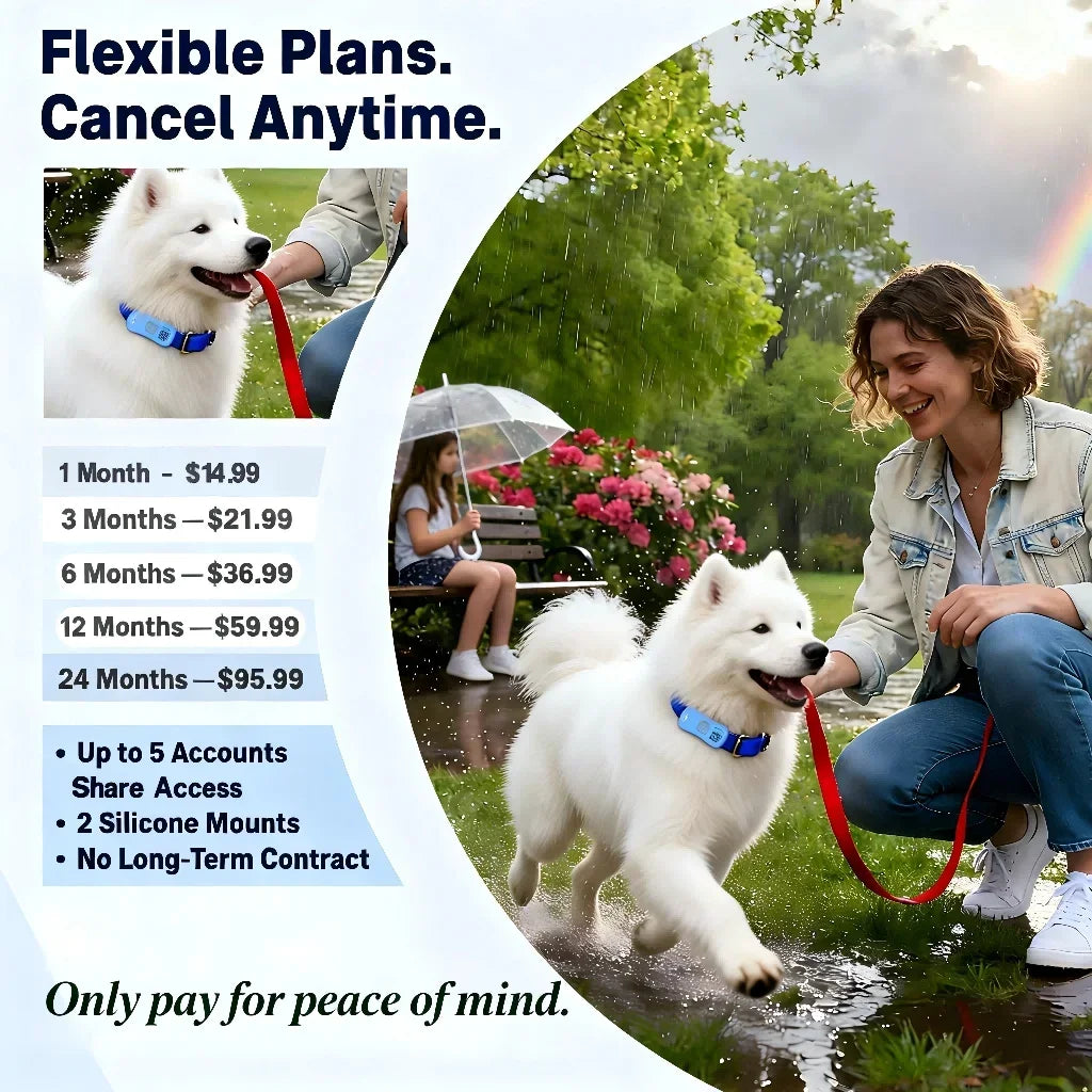 GPS Pet Tracker for Dogs Cats Built-in IoT Sim WiFi Tracking Unlimited Distance QR Code Pet Locator, Subscription Required