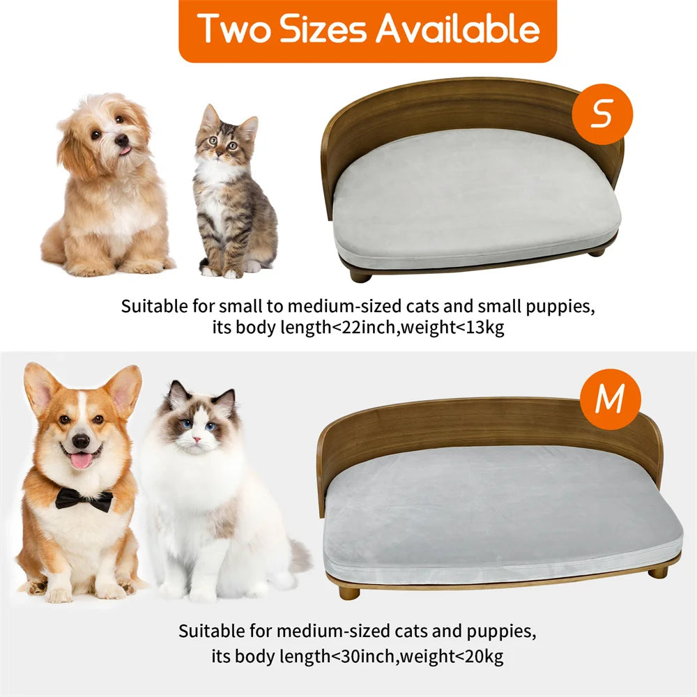 Unique Elevated Pet Sofa Wood Small Dog Couch Bed with Cushion