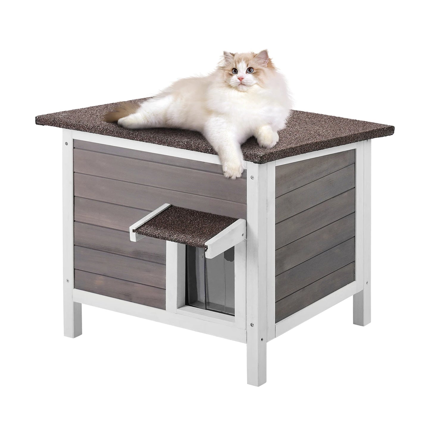 SucceBuy Outdoor Cat House Weatherproof, Cat Shelter for Cat Outdoor Wooden Cat Rabbit House with All-Round Foam Insulated