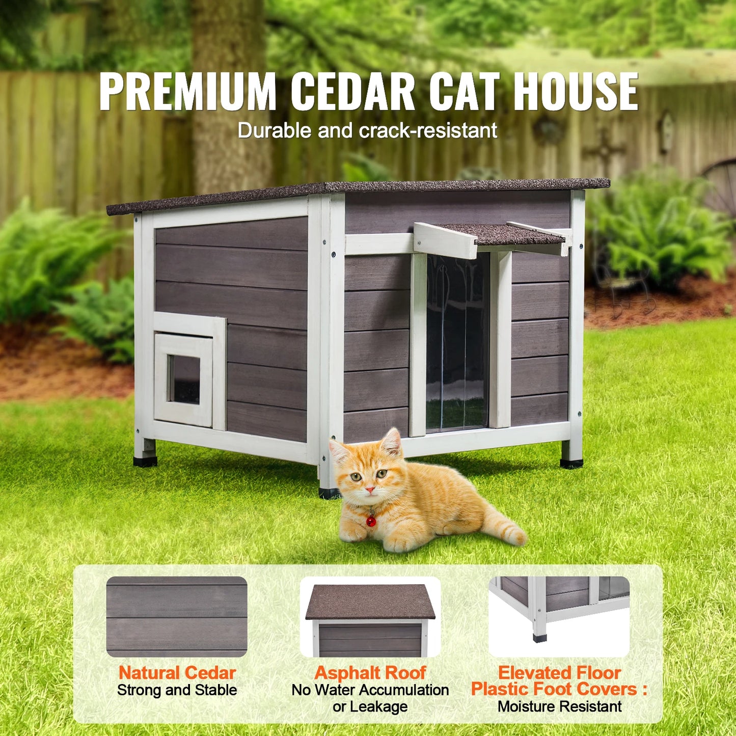 SucceBuy Outdoor Cat House Weatherproof, Cat Shelter for Cat Outdoor Wooden Cat Rabbit House with All-Round Foam Insulated