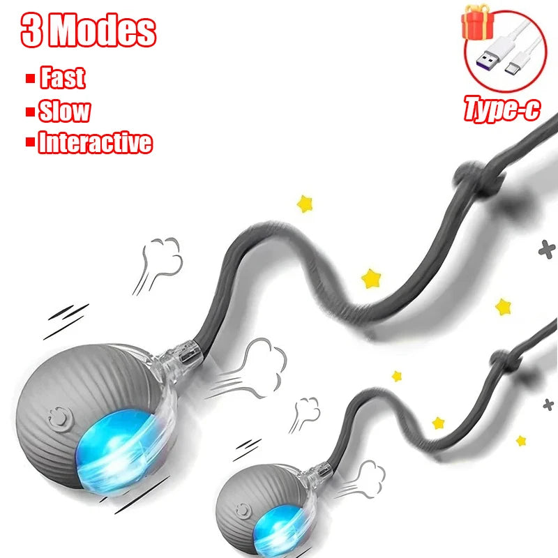 New Cat Interactive Ball Toy Automatic Rolling Ball Faux Tail Rechargeable Smart Pet Electric Toy