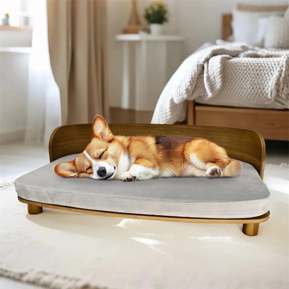 Unique Elevated Pet Sofa Wood Small Dog Couch Bed with Cushion