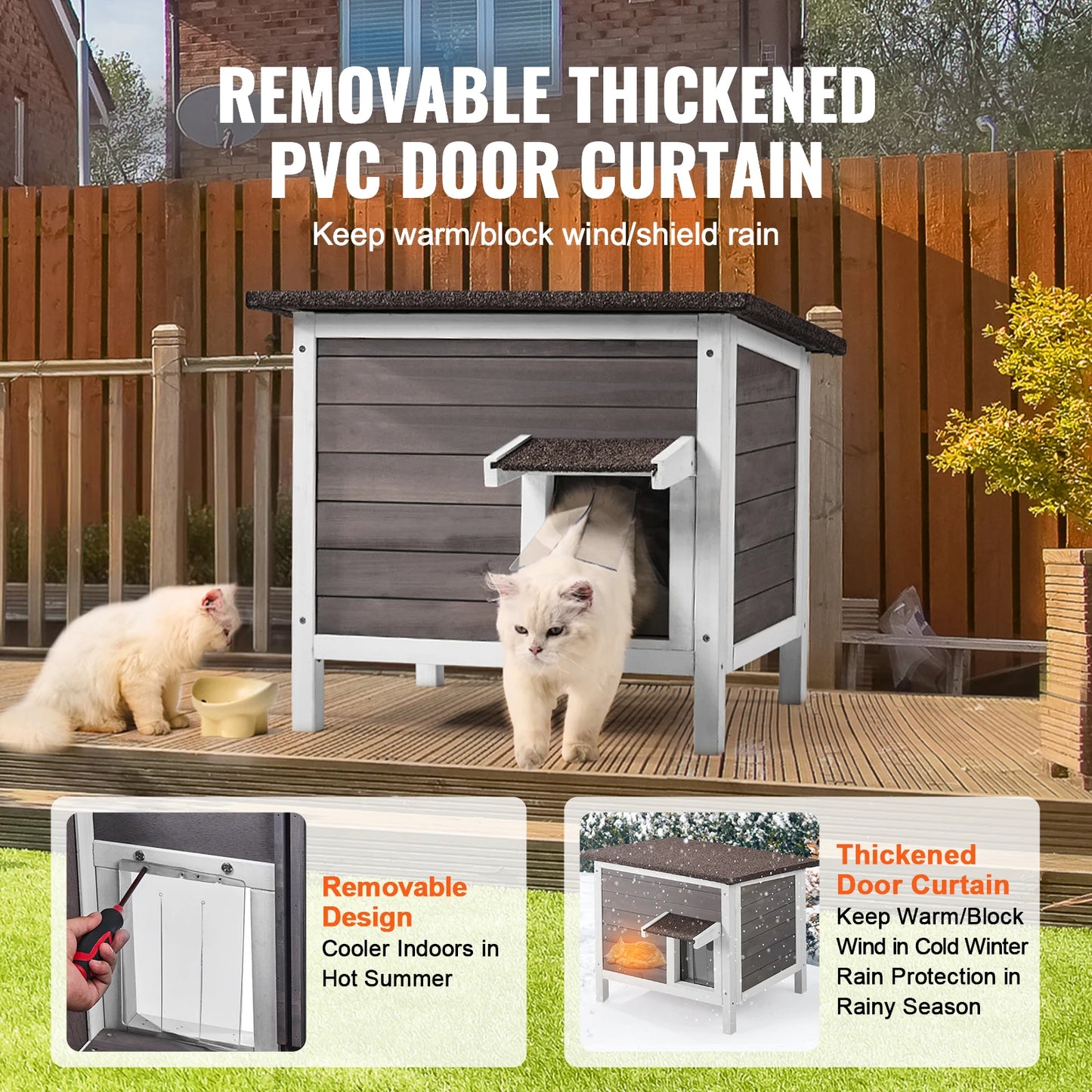 SucceBuy Outdoor Cat House Weatherproof, Cat Shelter for Cat Outdoor Wooden Cat Rabbit House with All-Round Foam Insulated