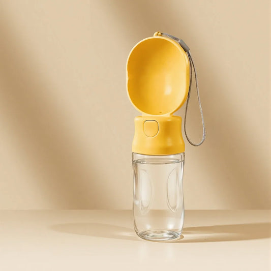 Leak-proof Outdoor Dog Water Bottle Sealed with Filter Water Dispenser Button Press Design to fill reservoir, other model hidden treat stash container.
