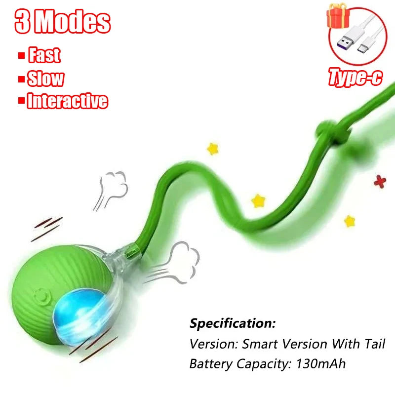 New Cat Interactive Ball Toy Automatic Rolling Ball Faux Tail Rechargeable Smart Pet Electric Toy