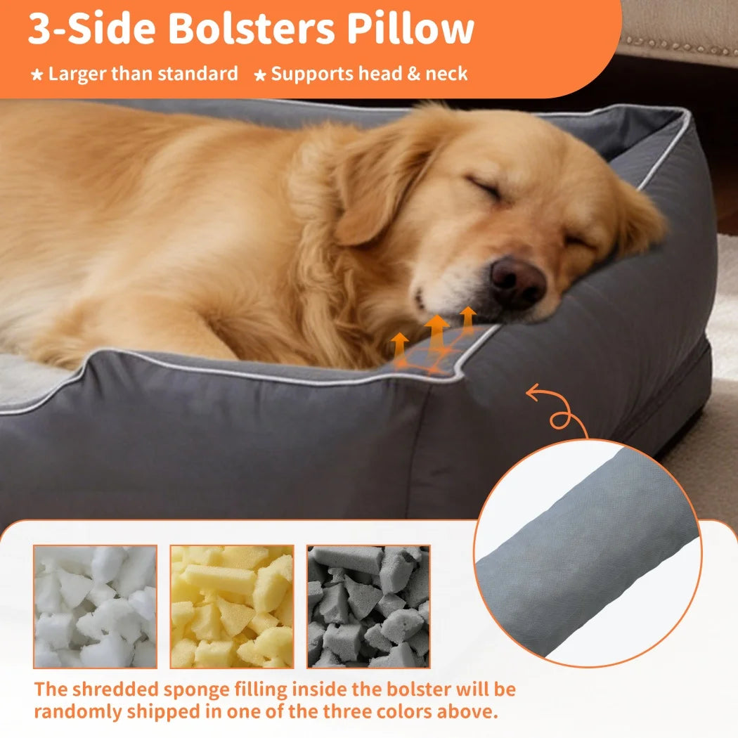 Medium, Large, and Extra Large sized Orthopedic Dog Bed Soft Calming Pet Sofa Couch Enhanced Bolster Deep Snuggle Bed
