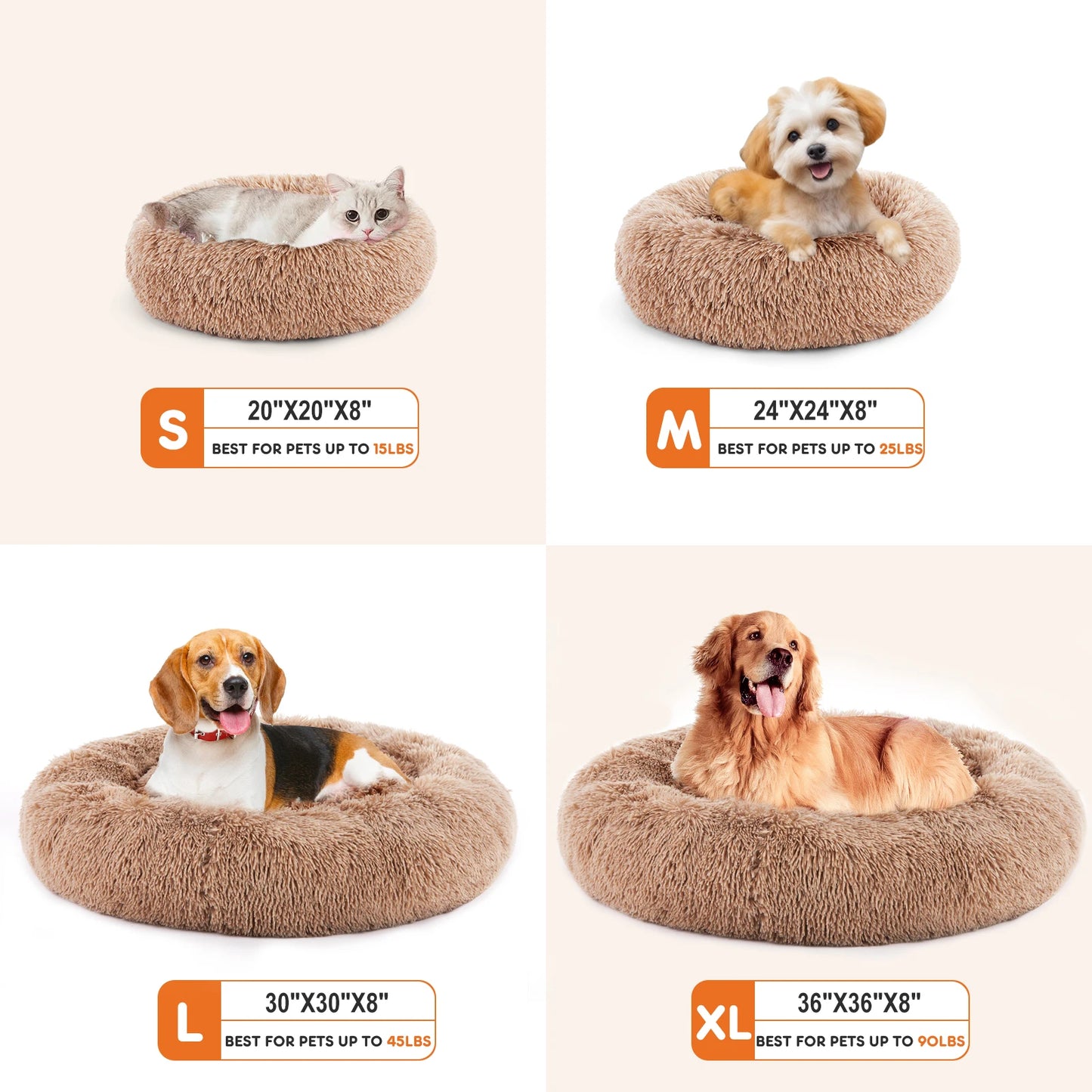 Round Plush Faux Fur Calming Dog Bed for Medium to Large Dogs Washable Large Pet Bed Anti-Slip Fluffy Dog Bed For Home
