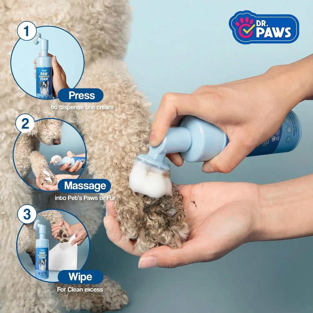 Foaming Dog Paw Cleaner, Non-Toxic, pH-Balanced, Lick-Safe, Built-in Soft-Tip Scrubber, 150ml
