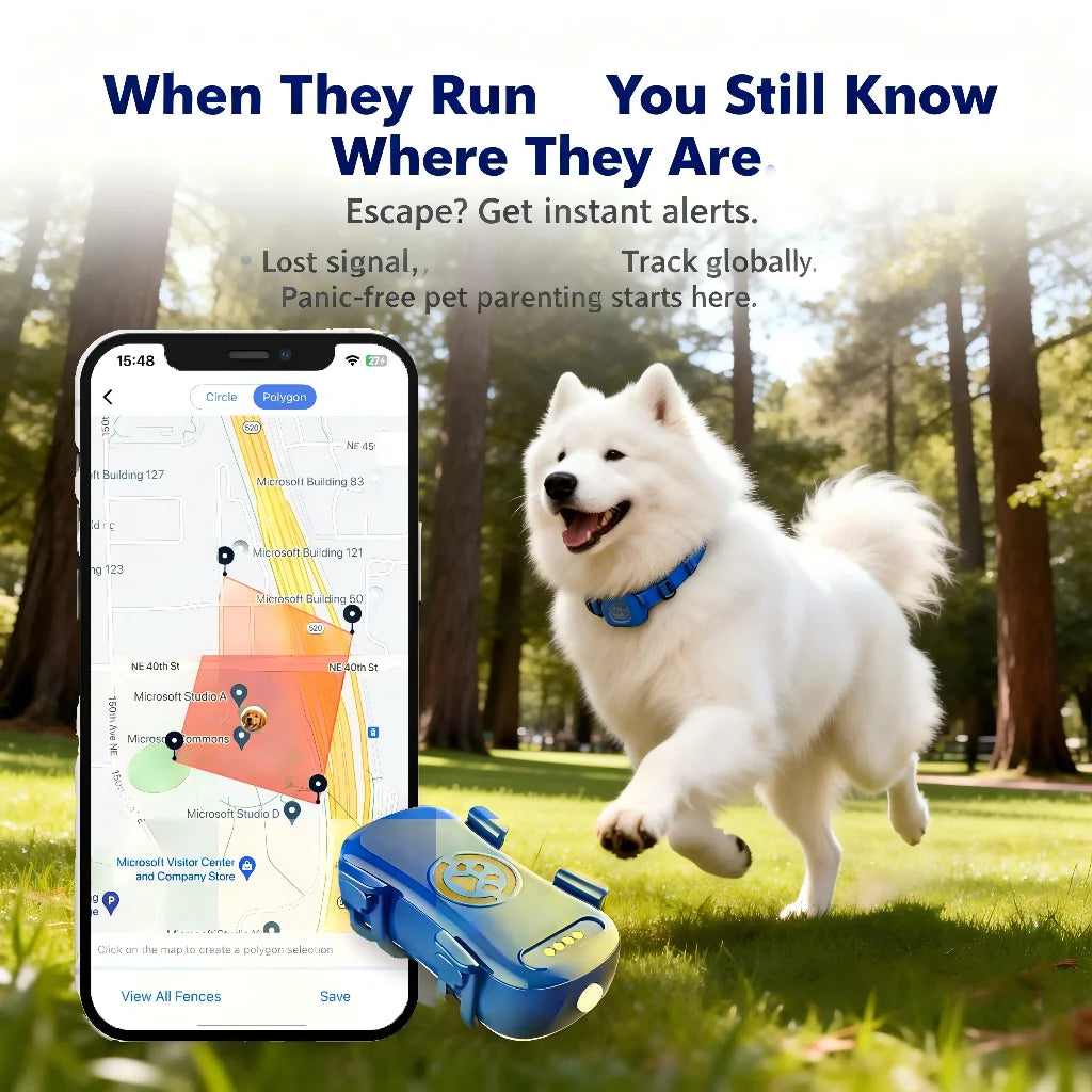GPS Pet Tracker for Dogs Cats Built-in IoT Sim WiFi Tracking Unlimited Distance QR Code Pet Locator, Subscription Required