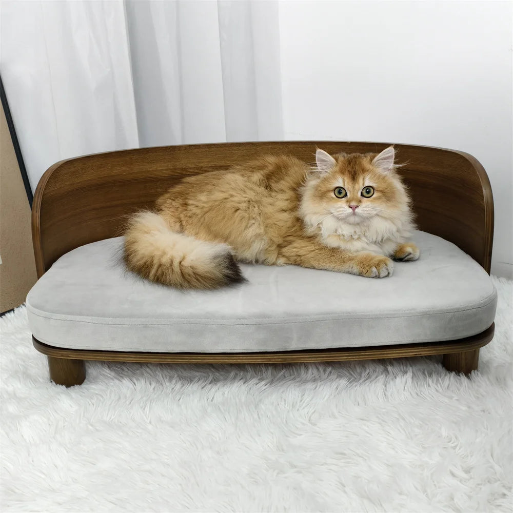 Unique Elevated Pet Sofa Wood Small Dog Couch Bed with Cushion