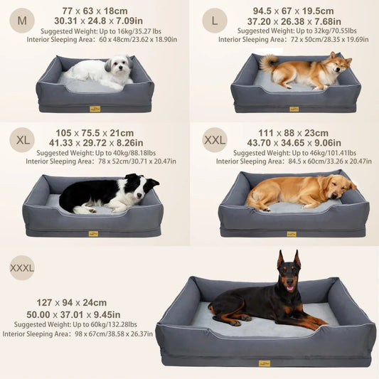 Medium, Large, and Extra Large sized Orthopedic Dog Bed Soft Calming Pet Sofa Couch Enhanced Bolster Deep Snuggle Bed