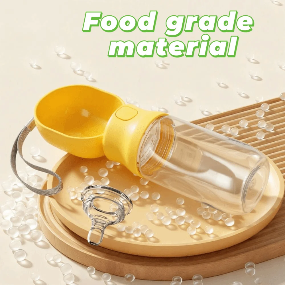 Leak-proof Outdoor Dog Water Bottle Sealed with Filter Water Dispenser Button Press Design to fill reservoir, other model hidden treat stash container.