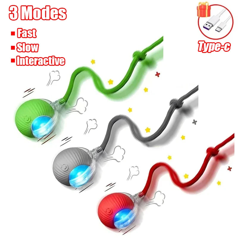 New Cat Interactive Ball Toy Automatic Rolling Ball Faux Tail Rechargeable Smart Pet Electric Toy