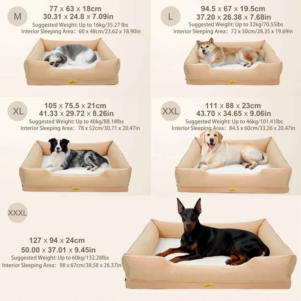 Medium, Large, and Extra Large sized Orthopedic Dog Bed Soft Calming Pet Sofa Couch Enhanced Bolster Deep Snuggle Bed