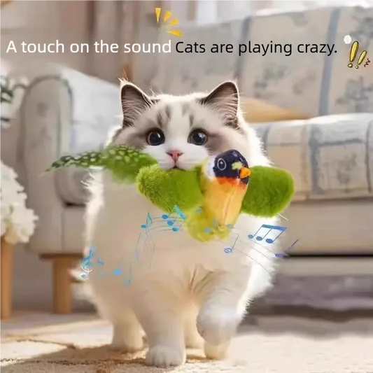 Interactive Cat Toy Electric Simulation Bird With Chirping Sound Flapping Wings Plush Chew Bite Toy For Kittens Cats Pet Supplie