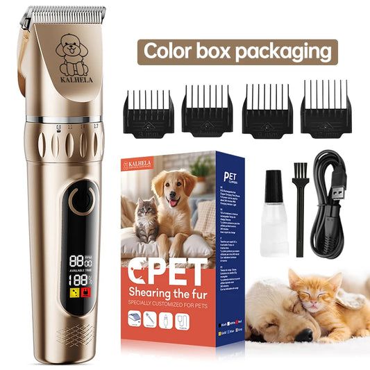 Professional Pet Grooming Kit | Rechargeable Electric Dog and Cat Hair Trimmer Set with Scissors and Nail Clipper, Quiet Rechargeable Pet Hair Grooming Kit | Pet Dog Grooming Set with LED Display and Nail Clippers