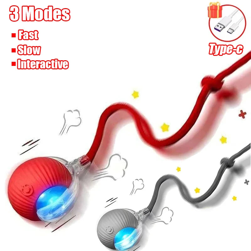 New Cat Interactive Ball Toy Automatic Rolling Ball Faux Tail Rechargeable Smart Pet Electric Toy
