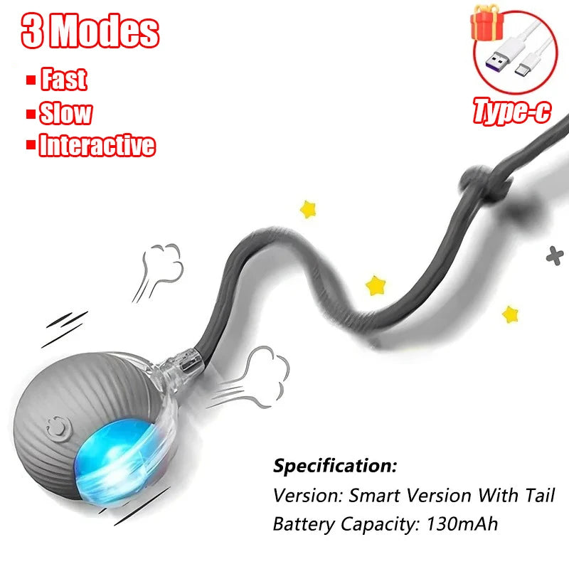 New Cat Interactive Ball Toy Automatic Rolling Ball Faux Tail Rechargeable Smart Pet Electric Toy