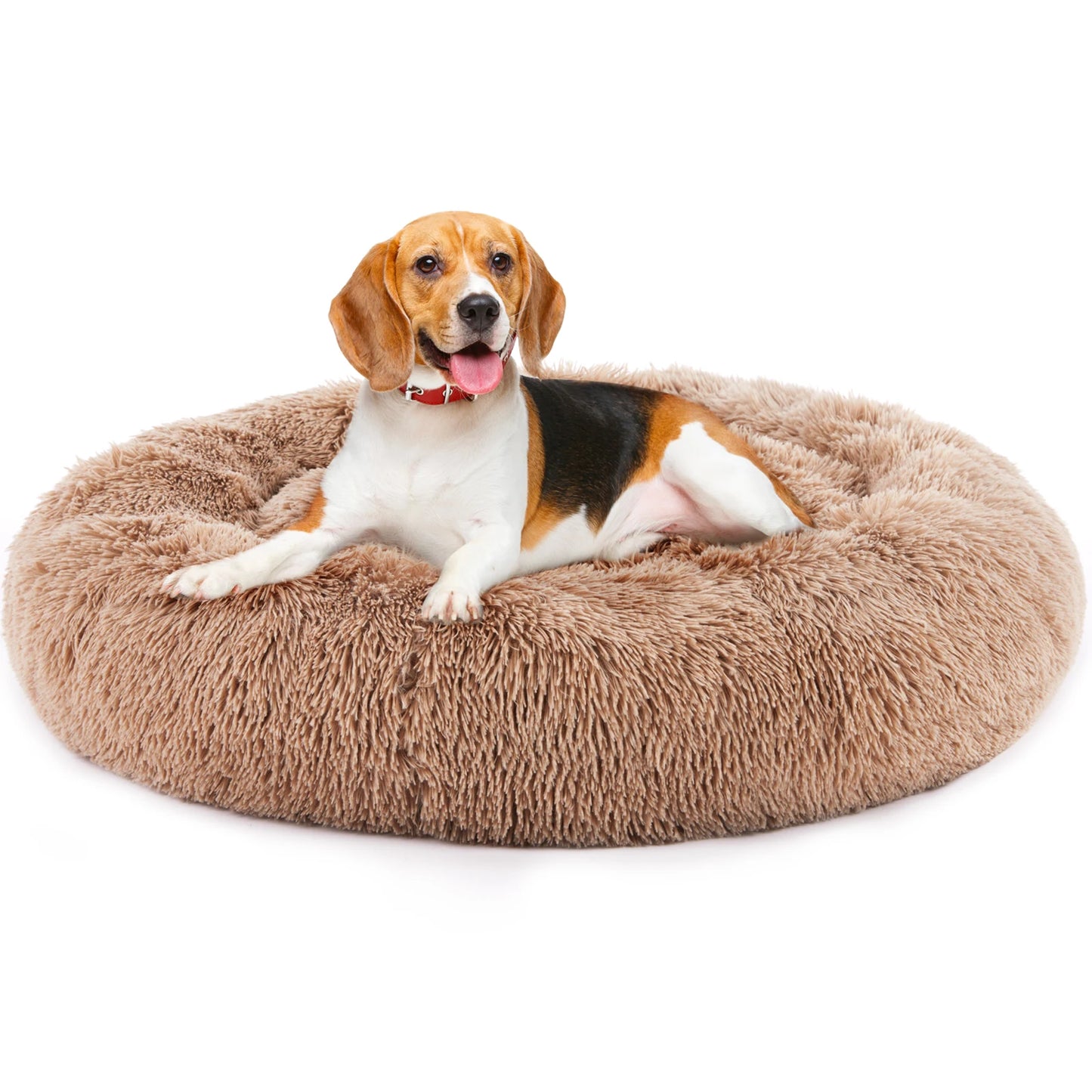 Round Plush Faux Fur Calming Dog Bed for Medium to Large Dogs Washable Large Pet Bed Anti-Slip Fluffy Dog Bed For Home