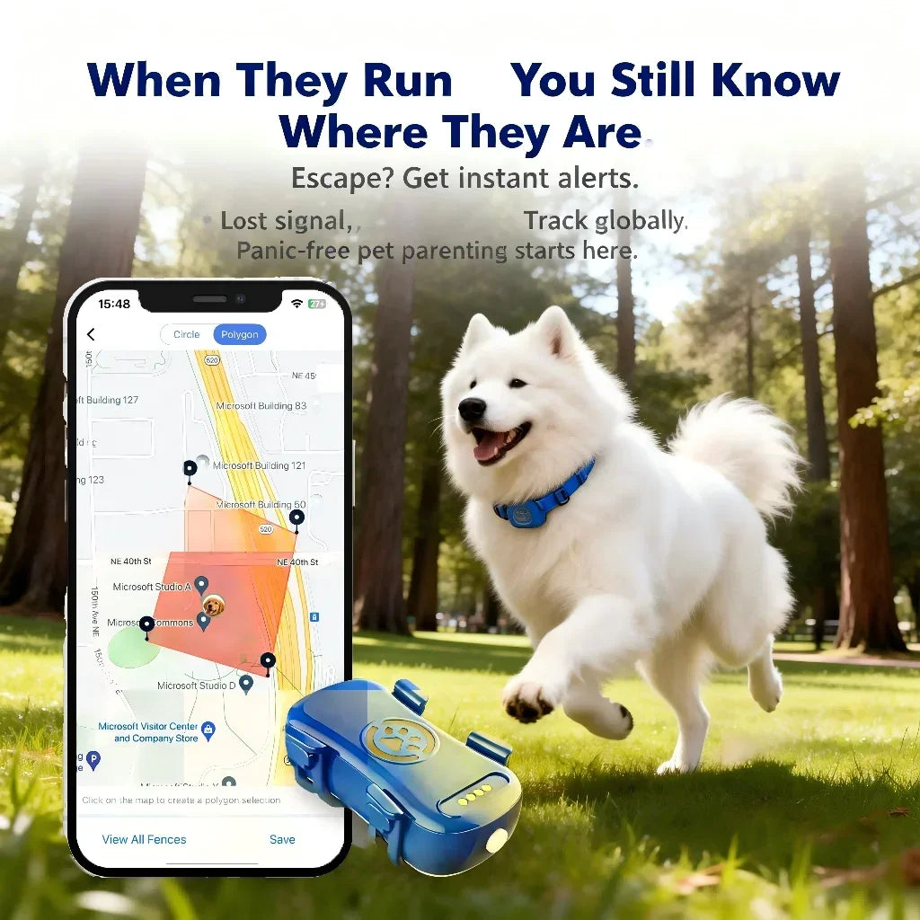 GPS Pet Tracker for Dogs Cats Built-in IoT Sim WiFi Tracking Unlimited Distance QR Code Pet Locator, Subscription Required