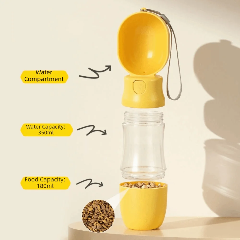Leak-proof Outdoor Dog Water Bottle Sealed with Filter Water Dispenser Button Press Design to fill reservoir, other model hidden treat stash container.