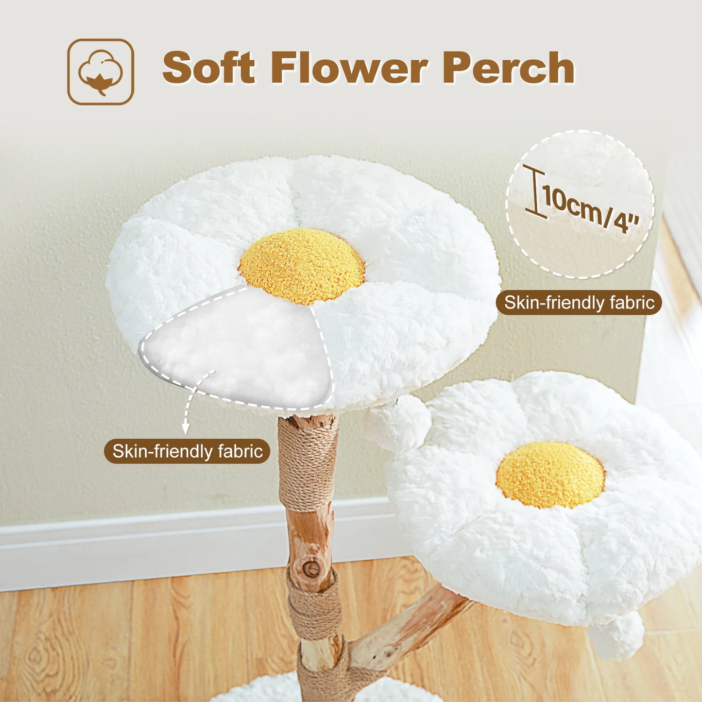 Flower Cat Tree for Indoor Cats Modern Wood Cat Tower with 2 Perches Scratching Post Cat Accessories Cat Toys