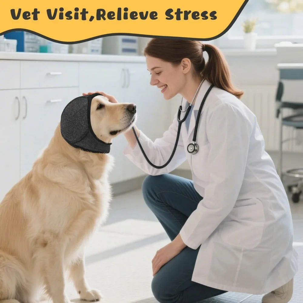 Adjustable Ear Noise Protection Cover for dogs. Soft, Calming Ear Wrap Headband.