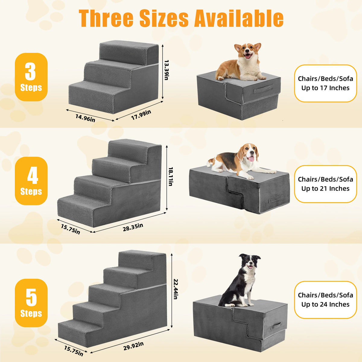 3-5 Step Foam Dog Stairs for Small Dogs, Indoor Non-Slip Pet Stairs For Home use.